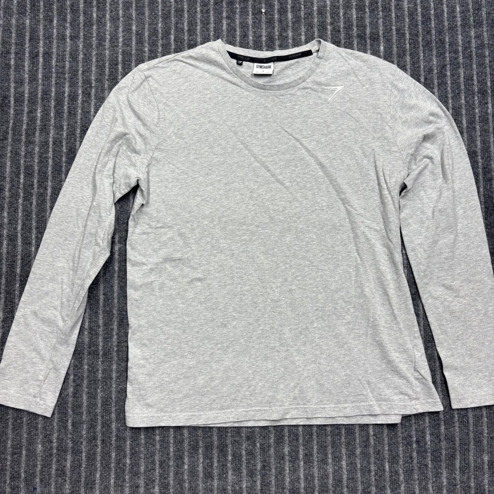 Gymshark Mens Long Sleeve Training Shirt Large Gray 100% Cotton Athletic Tee